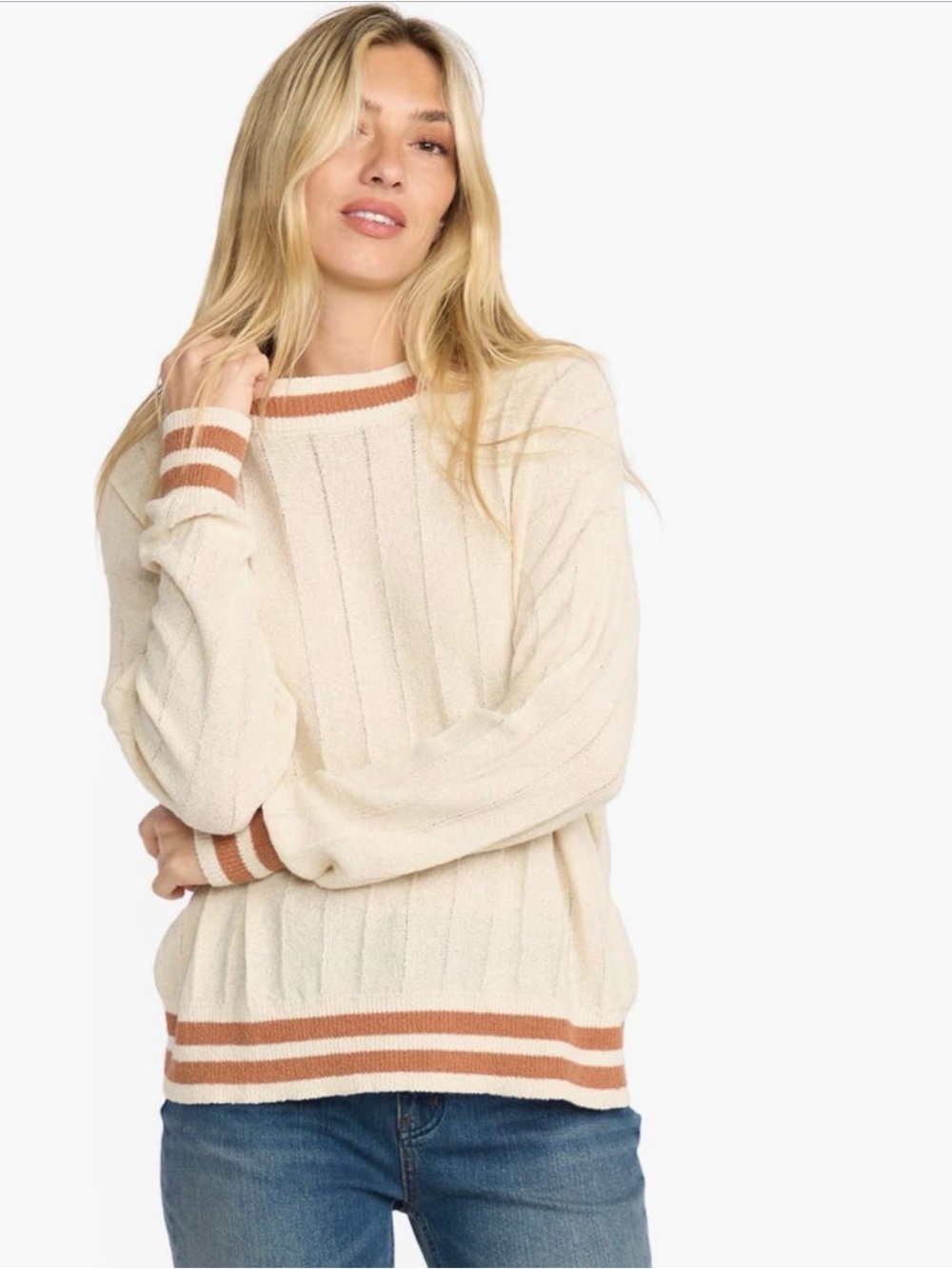 Billabong Cream Ribbed Sweater with orange Stripe Trim